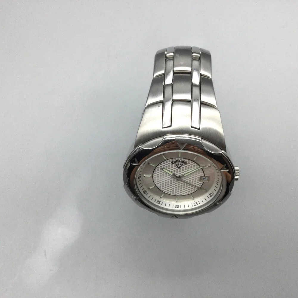 Callaway Golf Watch Mens 39mm Silver Tone Date New Battery 7.25" - Picture 3 of 12